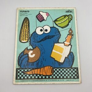 1973 Vintage  Playskool Wood Puzzle Sesame Street Cookie‎ Monster Muppet